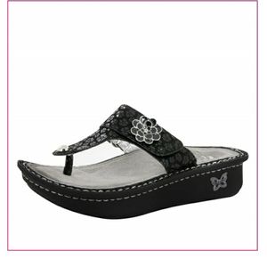 Alegria Carina Night Poppy Sandles Black Floral Euro Size 41 US Size 10.5-11